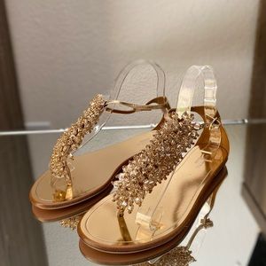 New Aquazzura Monaco flat sandals gold 36.5